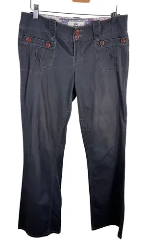 Nori Y2K Womens Brown Stretch Twill Flare Pants Double Button Pocket Size 9 thumbnail 1