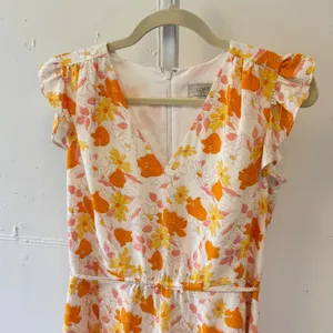 LOFT Outlet Floral Flutter Sleeve V-Neck Dress Orange Yellow White SP21 557376 S thumbnail 3