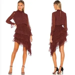 Misa Los Angeles Savanna Asymmetrical Ruffle Mini Dress Red Banana Leaf Small thumbnail 2