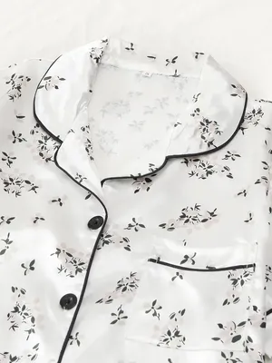 Boutique New White Flower Print Satin Pajama Set. Size Small thumbnail 3