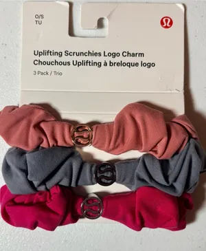 Lululemon Uplifting Scrunchies logo charm 3 pack. thumbnail 1