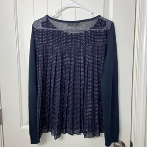 EUC LOFT women’s navy sheer dotted back long sleeve scoop neck blouse sweater‎ M thumbnail 5