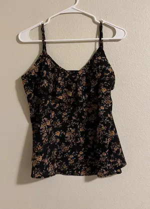 Floral Black Spaghetti Strap Camisole Size M thumbnail 1