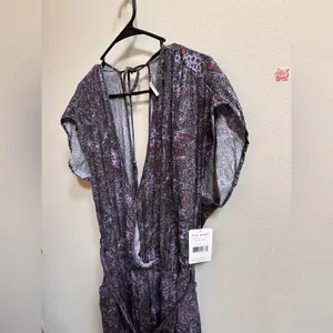 NEW Free People Universal Surplice Jumpsuit Purple Paisley Boho Cottage Whimsy L thumbnail 6