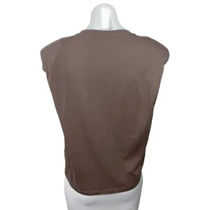 Aritzia Babaton Brown Sleeveless Oversized Shoulder Pads T-shirt Sweater Top 2XS thumbnail 2