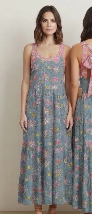 Natural life Hallie halter maxi dress blue floral rayon boho flow size medium thumbnail 1