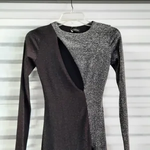 Naked Wardrobe Dress Womens XS Black Silver Metallic Formal Evening Gown Wedding thumbnail 7