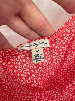 American Eagle Outfitters Red Floral Smocked Short-Sleeve Blouse thumbnail 2