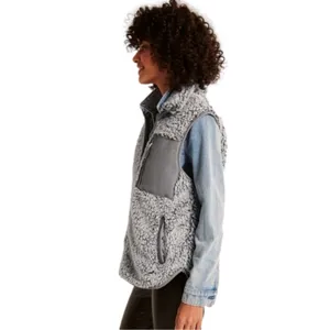 Abercrombie & Fitch Vest Women Small Sherpa Fleece Jacket Gray Leather‎ Pocket S thumbnail 13