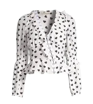 For Love & Lemons Willow Black & White Heart Blouse thumbnail 3