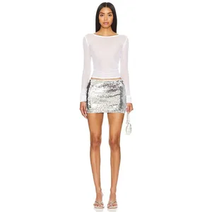 Superdown‎ Revolve Bridget Roselani Mini Skirt Womens XS Silver Sequin Glam Y2K thumbnail 4