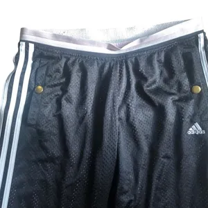 Originals Black Mesh Lined Track Pants Sz. M 3 Stripes Black Snap Pockets thumbnail 3