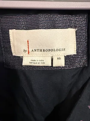 By Anthropologie Skye Embroidered Navy Blue Purple Tie Mini Dress Women's XS thumbnail 6