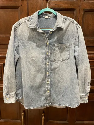 GAP Oversized Denim Cotton Shirt Blue Size L thumbnail 1