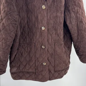brown faux suede quilted barn jacket Lauren Ralph Lauren equestrian buttons XL thumbnail 6