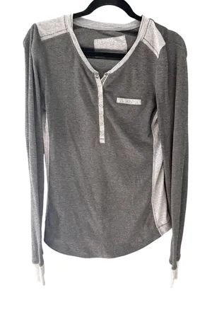 Grey Colorblock Waffle Knit‎ Henley Long Sleeve Snap Button Top Bella Swan Small thumbnail 1