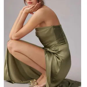 Reformation Barrow Artichoke Green Silk Strapless Cocktail Gown Size 2 NWT thumbnail 3