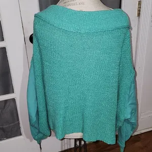 Free People Womens Green Oversized‎ Chunky Crop Sweater Small thumbnail 2