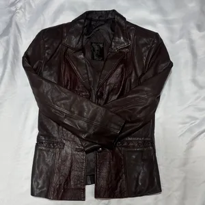 Women’s Dark Brown Leather Blazer Jacket Size L thumbnail 3