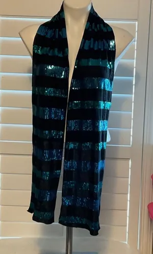 Elegant Striped Blue and Black Scarf thumbnail 1
