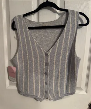 Women's Blue & White Striped Button thumbnail 1