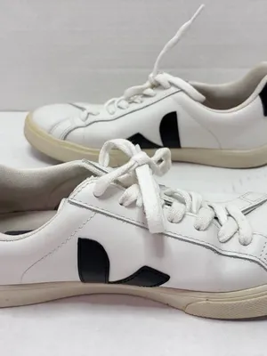 Veja Esplar Leather Low Sneaker White Black Logo - 37 (US 6) thumbnail 5