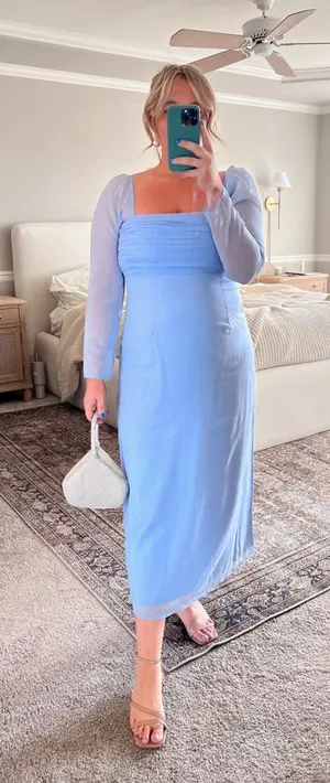 Abercrombie & Fitch Emerson Chiffon Long Sleeve Midi Dress Blue Size Small Party thumbnail 1