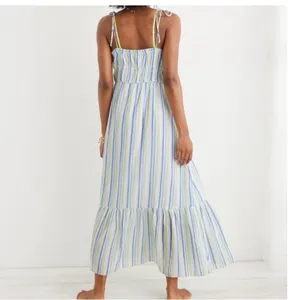 Aerie $78 breezy button down maxi dress beach‎ boho tiered coastal 2022 medium thumbnail 2