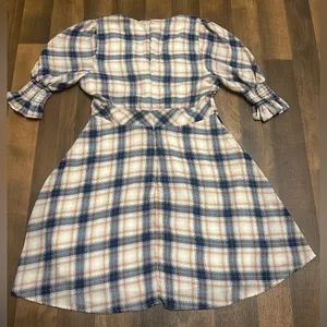 Blue Rain Plaid Puff Sleeve Dress thumbnail 5