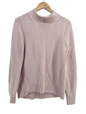J.Crew Sweater Womens M Always Mock Neck Pink Cotton Shaker Knit EUC thumbnail 1