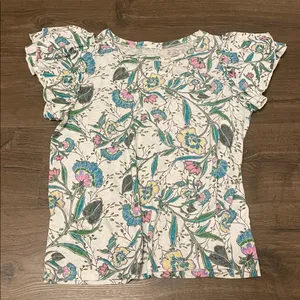 Women’s LOFT White Ruffle Sleeve Casual Top w/ Floral Print, Size Medium thumbnail 2