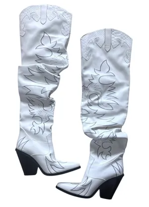 Sergio Todzi Thigh High Boots Western Cowboy Boots Size 37 US 6.5 White thumbnail 1