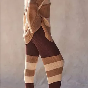 Free People Beach NWT Kami Hooded Sweater Set Womens Small Brown/Cream Oversized thumbnail 2