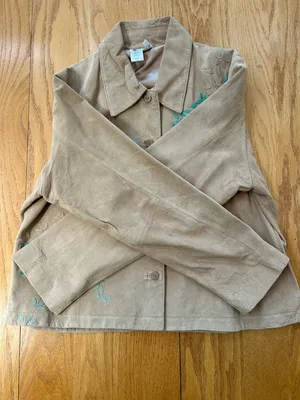 Coldwater Creek Women's L Tan‎ Genuine Suede 100% Leather Jacket Floral Applique thumbnail 12