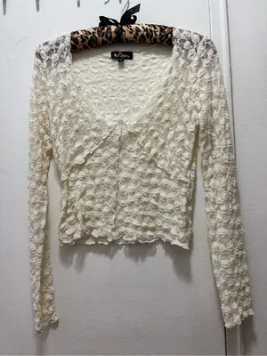 2000s Y2K Self Esteem Cream Lace Long-Sleeve Top Medium thumbnail 1