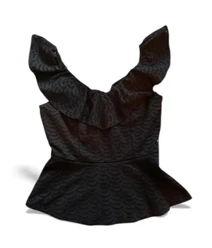 White House Black Market Black Eyelet Peplum Top Size 4 thumbnail 1