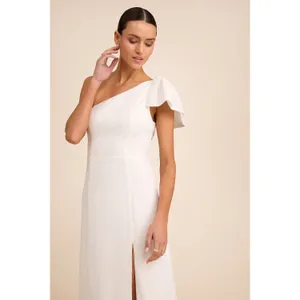 Lulus Simply Brilliant White One-Shoulder Bow Maxi Dress Formal Wedding XL NWT thumbnail 5