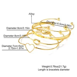 Set of 4 Stackable Gold Bracelets, Love Knot Bracelets and Heart boho jewelry thumbnail 3
