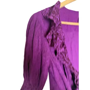 Free People Olivia Purple Printed Tie Waist Cropped Puff Sleeve Wrap Top Size XS thumbnail 6