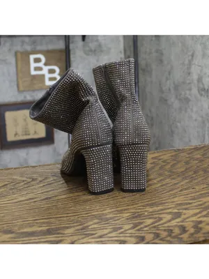 NEW A New Day Womens Gloria Low Shaft Heeled Rhinestones Boots Silver Gray 7M thumbnail 5