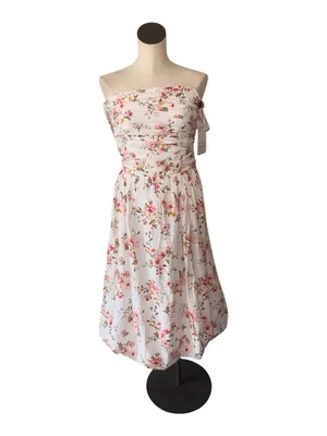 NWT Women's Smocked Strapless Midi Dress Cotton Floral Small thumbnail 2