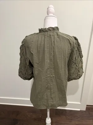 New With Tags THML Puff Sleeve Olive Top Sz S thumbnail 4