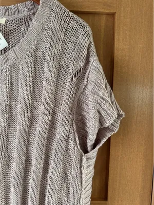 NEW Easel Open Knit Short Sleeve Poncho Sweater in Lavender Grey Women’s Large thumbnail 3