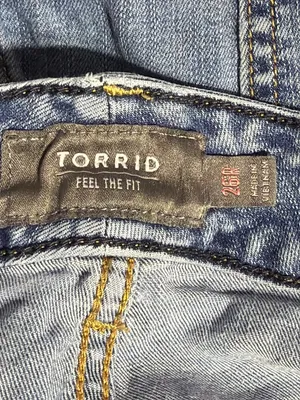 Torrid Feel The Fit Wide Leg Denim Jeans Blue High Rise Stretch Sz 26 Frayed Hem thumbnail 4