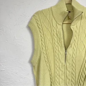 Free People Yellow Cable Knit Quarter Zip Sweater Vest Womens M Classic Preppy thumbnail 3