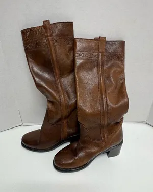 ASH Designer Shoes Cognac Brown Leather Knee -High Boots - Size 38. thumbnail 1