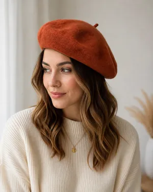 Women’s Rust Orange Wool Felt Beret Hat French Parisian Vintage Style Unbranded thumbnail 1