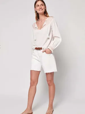 FAHERTY Laura Embroidered Top in Whisper White Smocked Neck‎ Peasant size XS thumbnail 2
