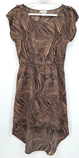 Vintage Toska Hi-Lo Dress Brown Black Leaf Print Summer Short Sleeve Casual Sz L thumbnail 1