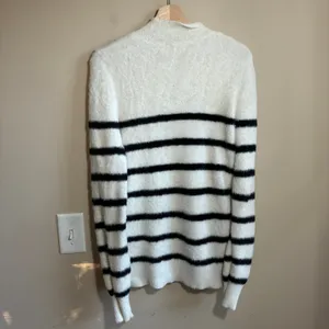 Anthropologie Bailey/44 Striped Mock Sweater XS White Black Womens Fuzzy Knit thumbnail 6